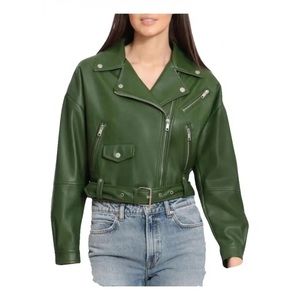 Avec Les Filles Green Leather Jacket